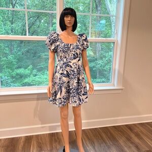Abercrombie & Fitch Blue and White Puff Sleeve Mini Dress